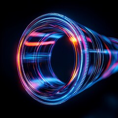Poster - futuristic abstract visualization of a high-tech lens with colorful light trails creating a dynamic 