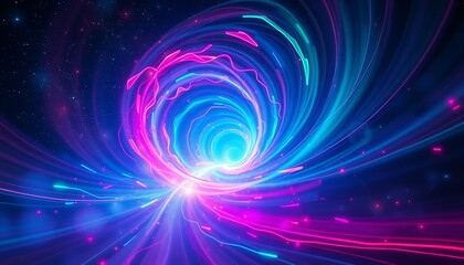 Poster - A swirling vortex of vibrant neon lights dances across the cosmos, weaving a mesmerizing tapestry of iridescent colors that shimmer and glow like a celestial work of art.