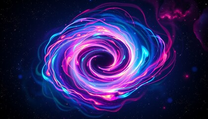 Poster - A swirling vortex of vibrant neon lights dances across the cosmos, weaving a mesmerizing tapestry of iridescent colors that shimmer and glow like a celestial work of art.