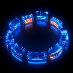 Poster - Futuristic Neon Light Circles in a Dark Space Creating a Vibrant and Dynamic Atmosphere for Technology and Creative Themes