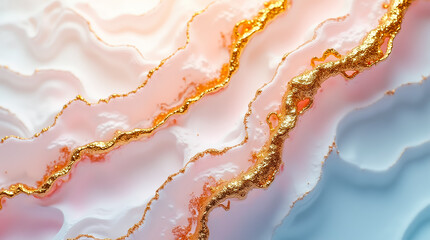 Poster - Abstract art features gold accents on soft white, pink, and blue, creating a tranquil atmosphere