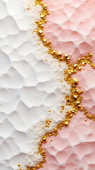 Poster - A textured surface showcases small triangular and polygon shapes in gold, contrasting with soft pink and white hues
