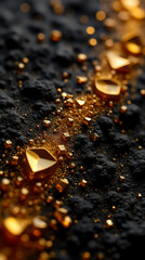 Poster - A close view reveals small, gold triangular and polygon facets on a dark surface, exuding elegance