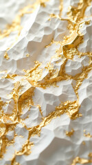 Poster - Detailed view of a textured surface with numerous gold facets creating an intricate pattern against white