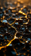 Poster - A detailed view of a textured surface made up of numerous gold facets reflecting light in intricate patterns