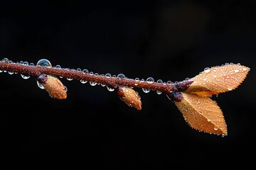 Canvas Print - New leaves with dew glistening in early morning light