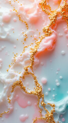 Poster - Bright gold facets create an intriguing design against a pastel background of white, pink, and blue hues