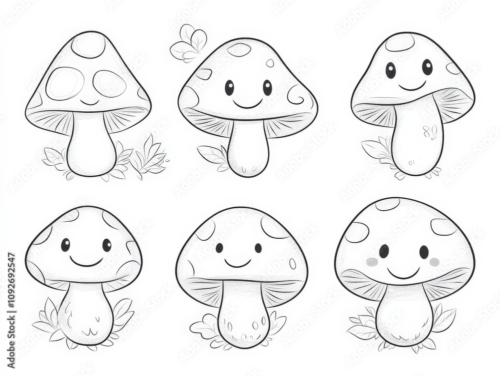 How To Draw. Step by Step Mushroom Coloring Page for Kids. Cute Printable Drawing Tutorial Stock ...