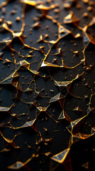 Poster - A detailed view of a textured surface made up of golden geometric shapes, showcasing unique patterns and reflections