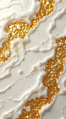 Poster - Textured surface made up of small triangular and polygonal gold facets against a creamy white background