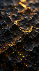 Poster - Detailed view of a textured surface made of small triangular and polygonal gold facets reflecting light