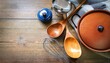 © phumpat - Tabletop cookware and rice,pizza,noodle,copy space for text,vintage style