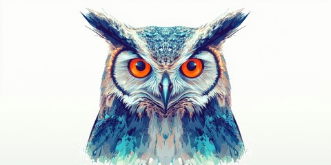 Wall Mural - A vibrant, stylized illustration of an Eurasian Eagle Owl with striking orange eyes.