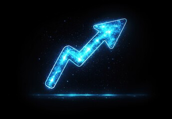 Wall Mural - Glowing blue graph icon with an upward arrow representing growth, progress, and success on a dark starry background