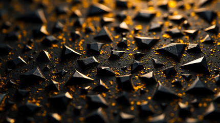 Poster - Close-up view reveals a textured surface made up of numerous small gold and dark triangular and polygon facets