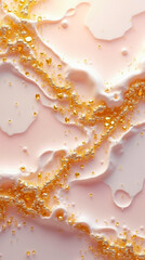 Poster - An abstract surface features gold facets and white-pink liquid patterns, creating a mesmerizing effect