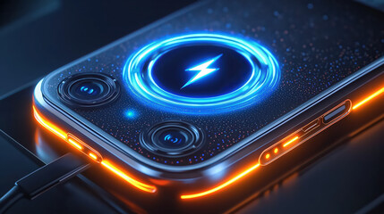 Poster - Futuristic Smartphone with Neon MagSafe Charging Animation and Triple Cameras