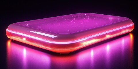 Poster - Modern glowing rectangular panel with vibrant purple lighting used for artistic displays in creative environments