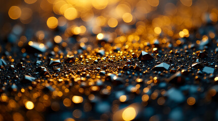 Poster - Close-up view of a textured surface filled with golden triangular and polygon shapes glimmering softly under light