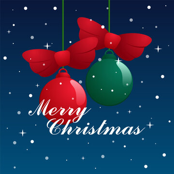 Vector of a merry christmas greeting background design with decorative ball ornaments on a blue background