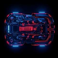 Poster - Futuristic Circuit Board with Neon Lights and Intricate Designs Representing Advanced Technology and Digital Connectivity