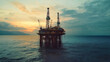 © Anoo - Aerial view of an oil platform in the ocean at sunset showcasing industrial activity and drilling operations, highlighting a serene coastal backdrop
