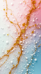 Poster - Small gold facets shimmer on a pastel white, pink, and blue background, forming an intriguing abstract design