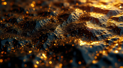 Poster - A captivating view of a textured surface with tiny golden facets revealing intricate patterns and reflections