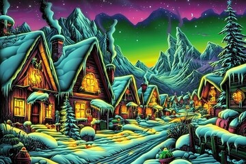 santa claus village at north pole. vintage christmas. ai generative