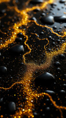 Poster - Gold facets shimmer within black liquid, creating a striking abstract display of color and texture