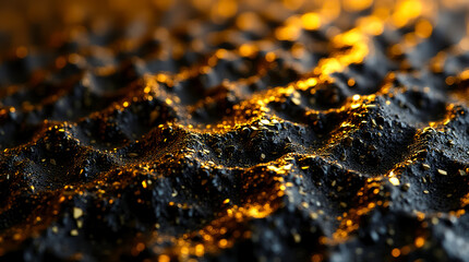 Poster - Close-up of a textured surface with small, intricate gold facets reflecting light beautifully