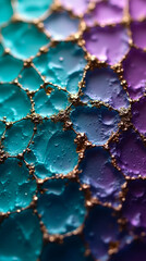 Poster - Close-up view reveals an intricate textured surface with shiny, triangular facets in shades of blue, green, and purple