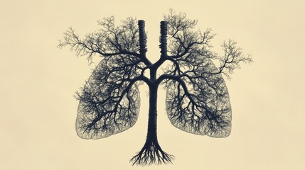 Poster - An organic design of human lungs with intricate bronchial branches, resembling tree roots, set against a calming beige background.