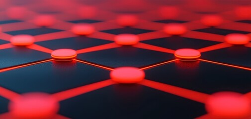 Leinwandbilder - SEO relevance concept. A futuristic, abstract design featuring a hexagonal grid pattern with glowing red dots on a dark background.