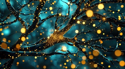 Poster - Magical Glowing Bokeh Branches in Enchanted Nighttime Forest