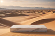 © Cozy Coffee Bar - Empty marble podium presenting new product in the desert at sunset