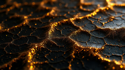 Poster - A small gold facet network gleams against a black backdrop, highlighting depth and texture in the design