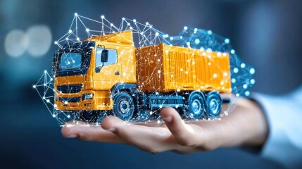 Poster - Futuristic Autonomous Cargo Truck Levitating on Digital Interconnected Network