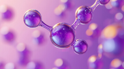 Poster - Medical innovation theme featuring floating atomic structures on a purple backdrop