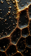 Poster - Surface features small golden facets against a rich black liquid background, conveying depth and texture