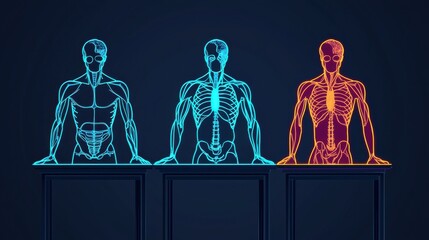Poster - Minimalist Digitized Anatomy Figures in Blue Red and Green Tones