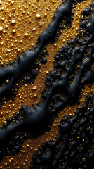 Poster - Intricate patterns form as black liquid flows over a surface adorned with numerous small gold facets