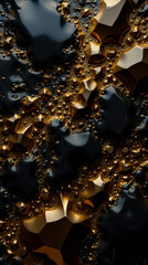 Poster - A detailed view of a textured surface featuring numerous small gold facets set against a deep black backdrop
