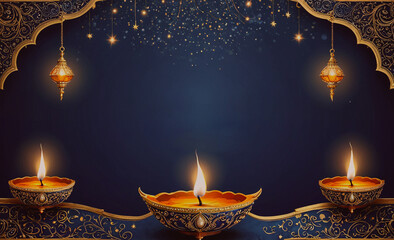Poster - blue background with three lit candles in the middle. the candles are lit and are creating a warm an