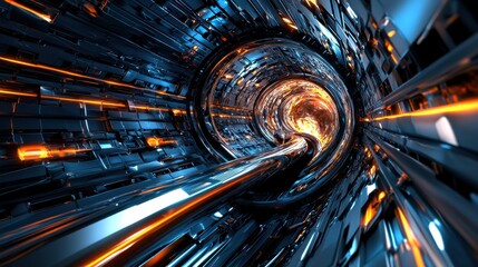 Poster - Mesmerizing Futuristic Vortex   Swirling Digital Warp in Surreal Sci Fi Landscape