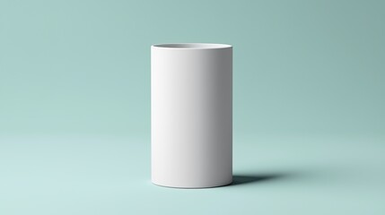 Poster - White cylindrical container on a light teal background.