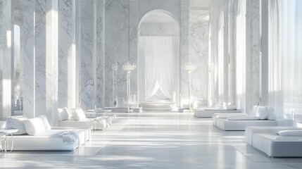 Fototapete - Interior elegance with white Carrara marble, characterized by soft grey veining on a pure white backdrop