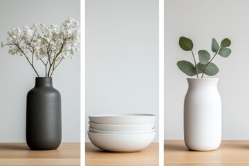 Sticker - scandinavian dining room, nordic dining area with a sleek wooden table, white dinnerware, and a pop of greenery for a modern swedish vibe