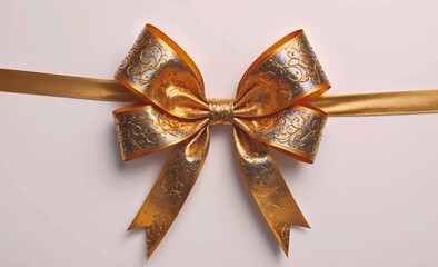 Poster - Gold ribbon bow with a gold and silver design. The bow is tied in a bow shape