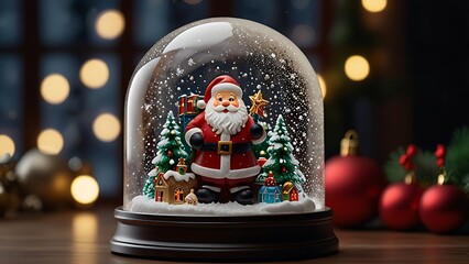 Wall Mural - merry Christmas and New Year souvenir snow globe with Santa Claus